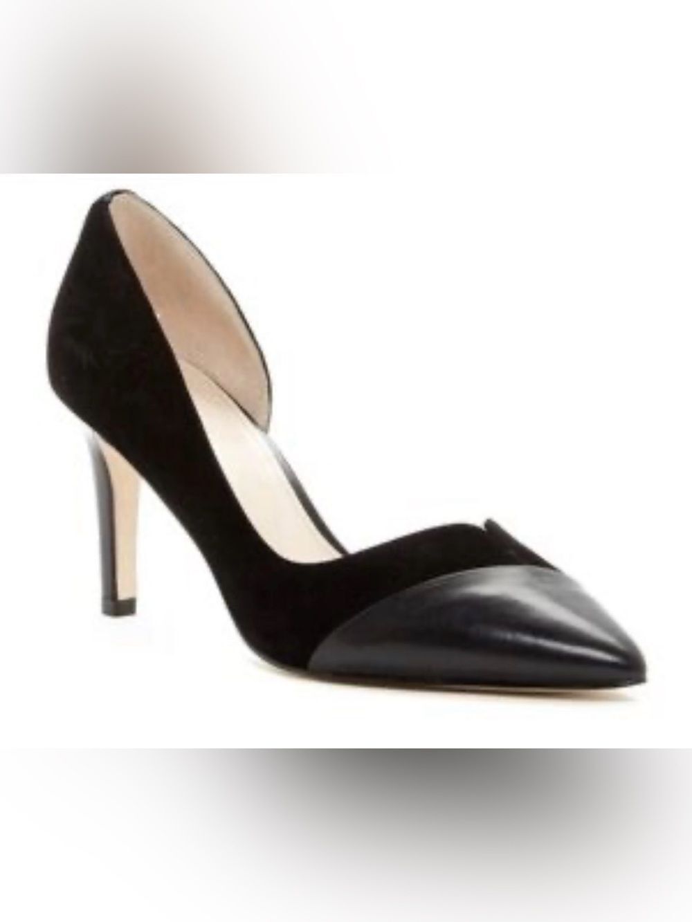 Cole Haan 8.5 Prieta Black Patent Suede Leather Combo Heels Pumps